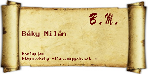 Béky Milán névjegykártya